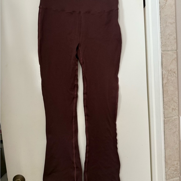 Women's Brown Ribbed Flared Pants - Picture 2 of 3